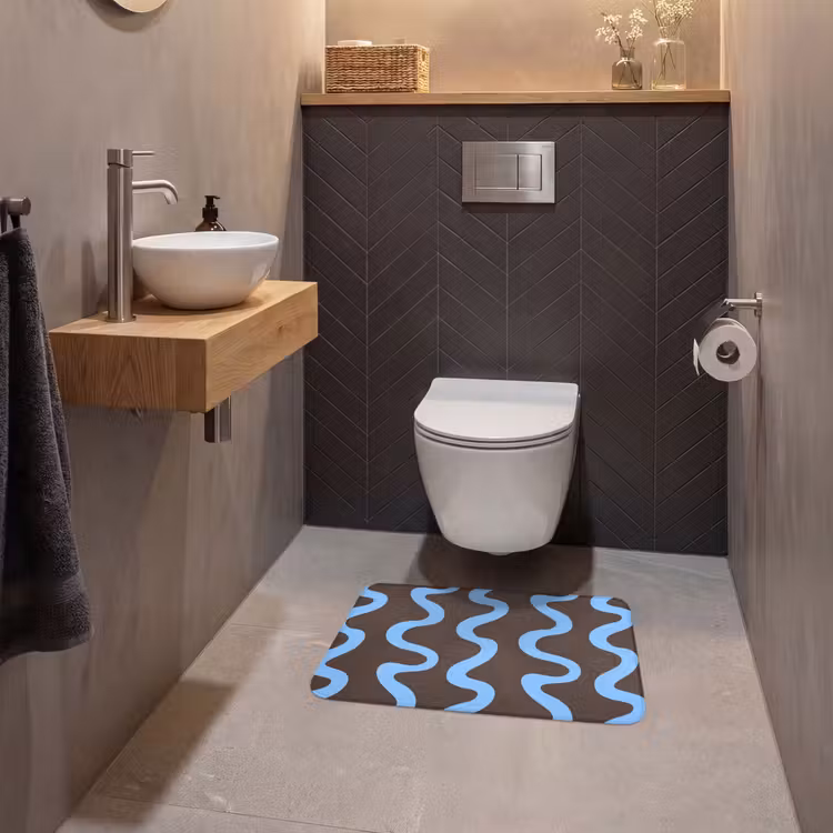 WC Mat - Kronkelende lijnen - Blauw - Bruin - Minimalistisch — 2