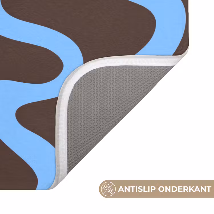 WC Mat - Kronkelende lijnen - Blauw - Bruin - Minimalistisch — 3