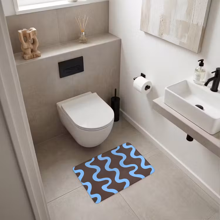WC Mat - Kronkelende lijnen - Blauw - Bruin - Minimalistisch — 6