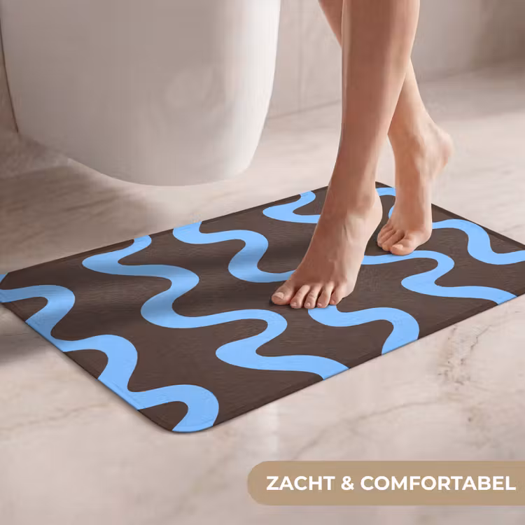 WC Mat - Kronkelende lijnen - Blauw - Bruin - Minimalistisch — 7