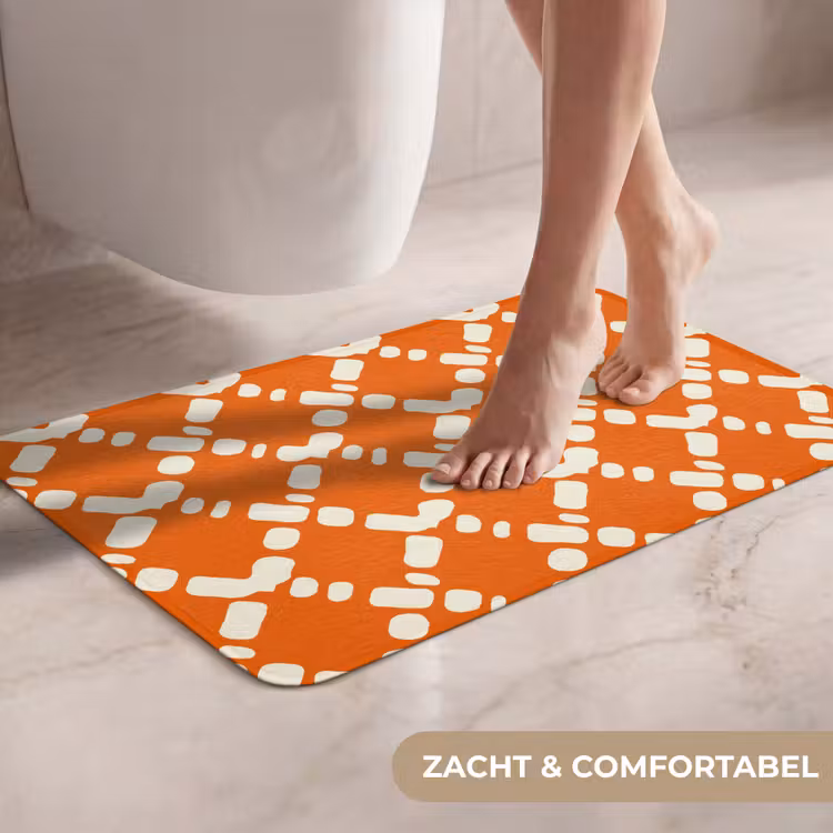 WC Mat - Oranje - Ruitpatroon - Wit — 7