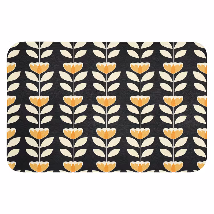 WC Mat - Retro - Bloem - Zwart - Okergeel — 1