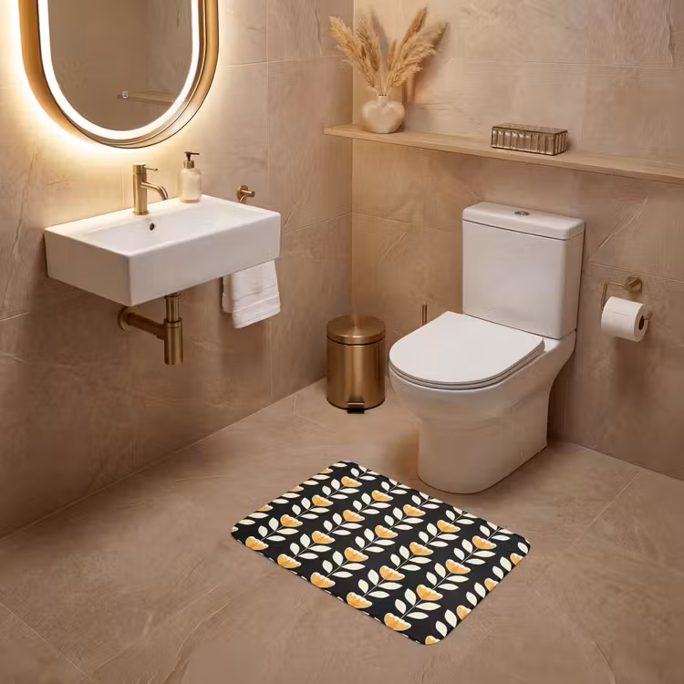 WC Mat - Retro - Bloem - Zwart - Okergeel — 4