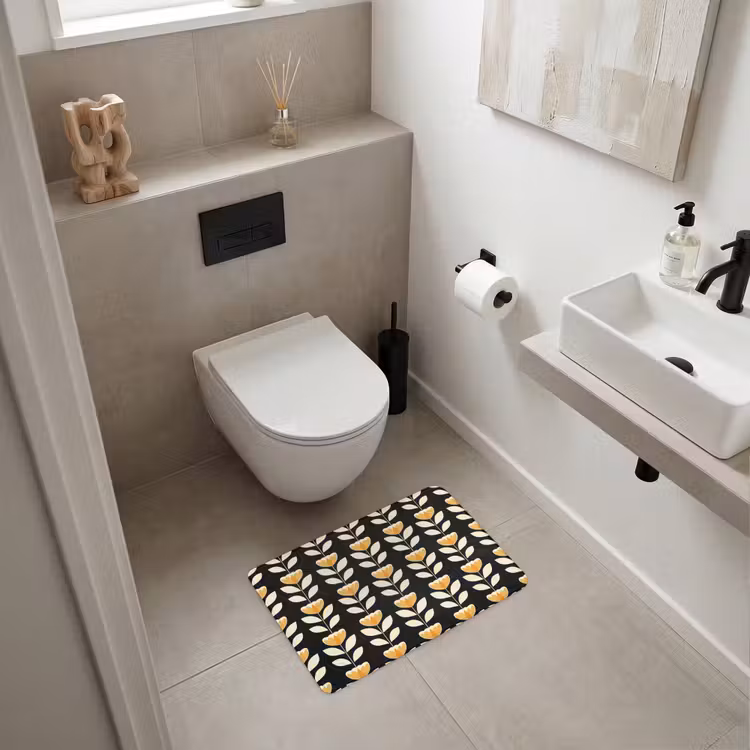 WC Mat - Retro - Bloem - Zwart - Okergeel — 6