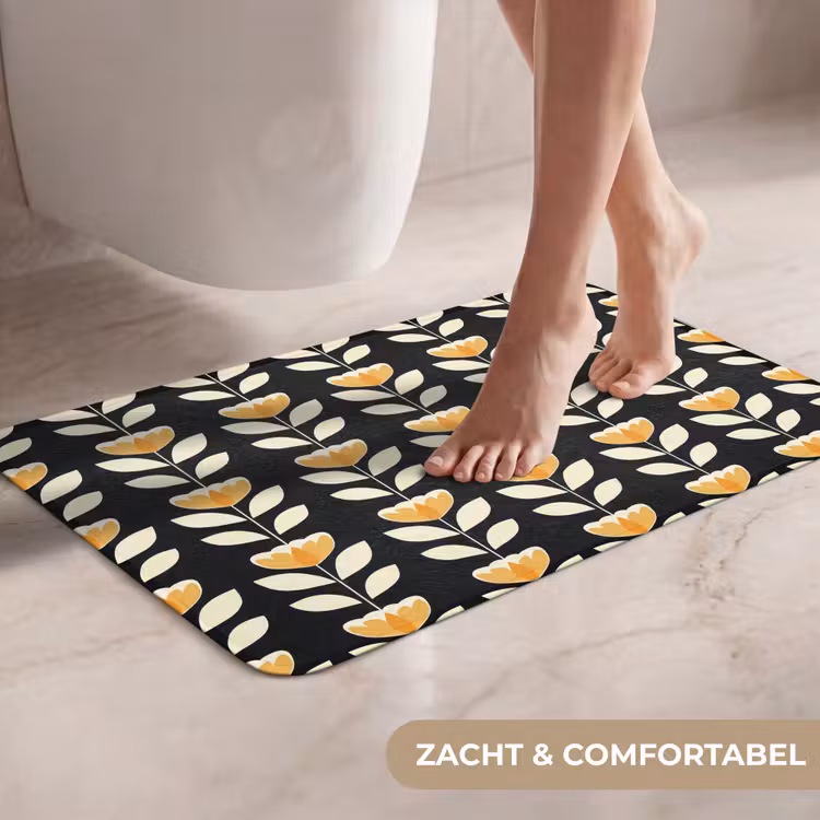 WC Mat - Retro - Bloem - Zwart - Okergeel — 7