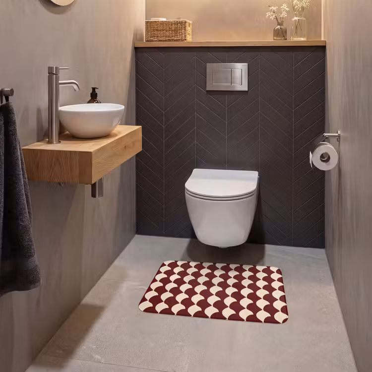 WC Mat - Rood - Tegelpatroon - Crème — 2