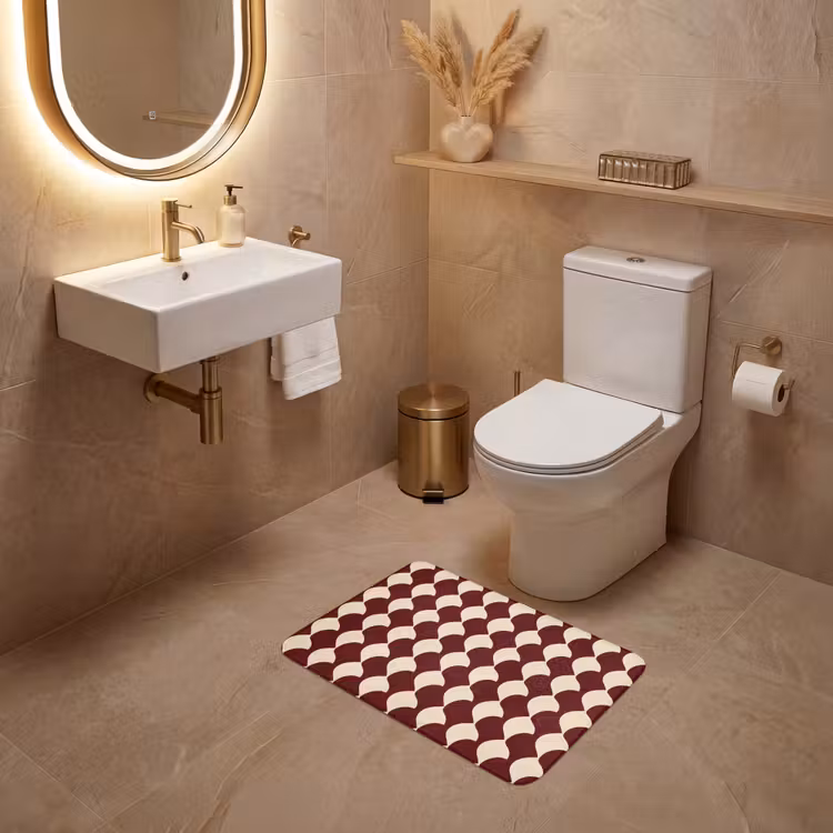 WC Mat - Rood - Tegelpatroon - Crème — 4
