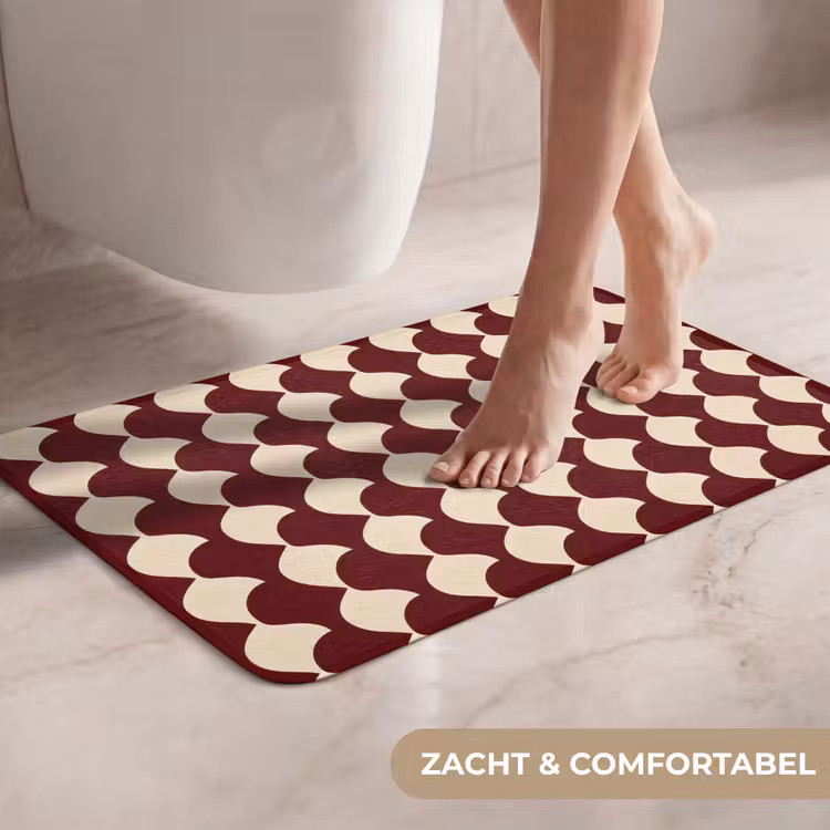 WC Mat - Rood - Tegelpatroon - Crème — 7