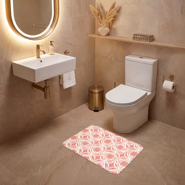 WC Mat - Roze - Bloemenmotief - Wit - Modern — 4