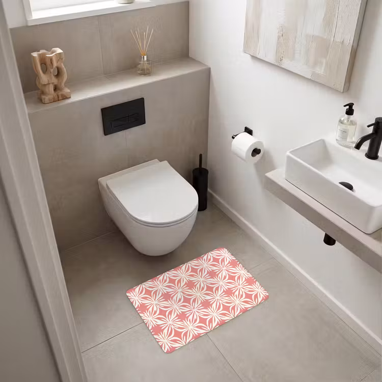 WC Mat - Roze - Bloemenmotief - Wit - Modern — 6