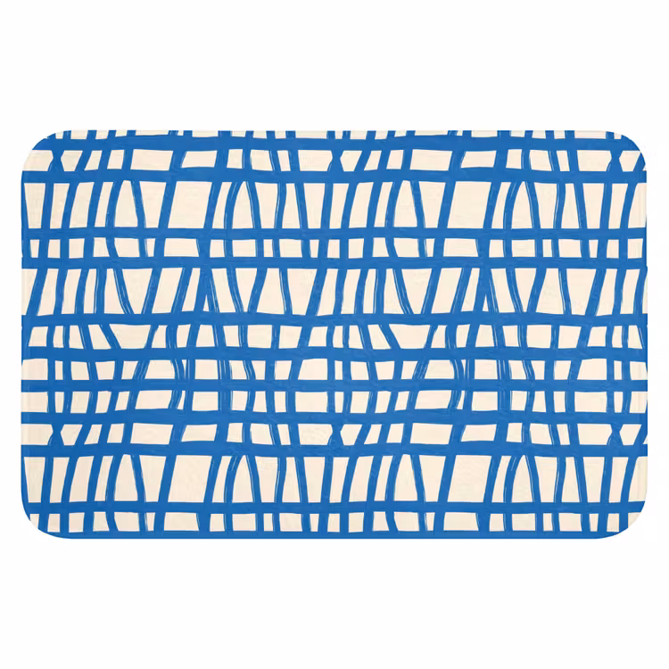 WC Mat - Ruitpatroon - Blauw - Crème — 1