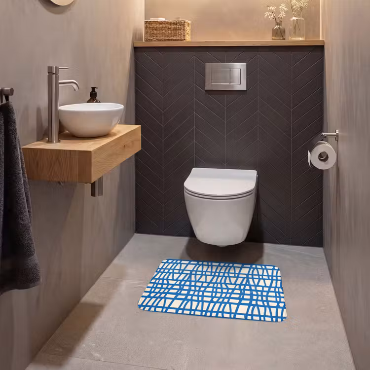 WC Mat - Ruitpatroon - Blauw - Crème — 2