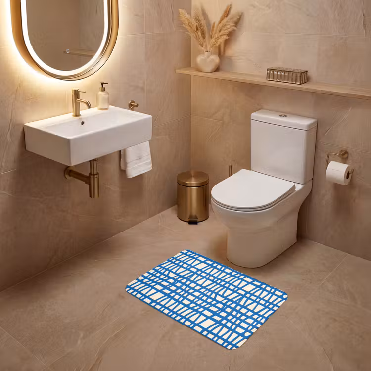WC Mat - Ruitpatroon - Blauw - Crème — 4
