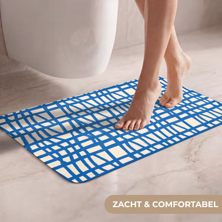 WC Mat - Ruitpatroon - Blauw - Crème — 7