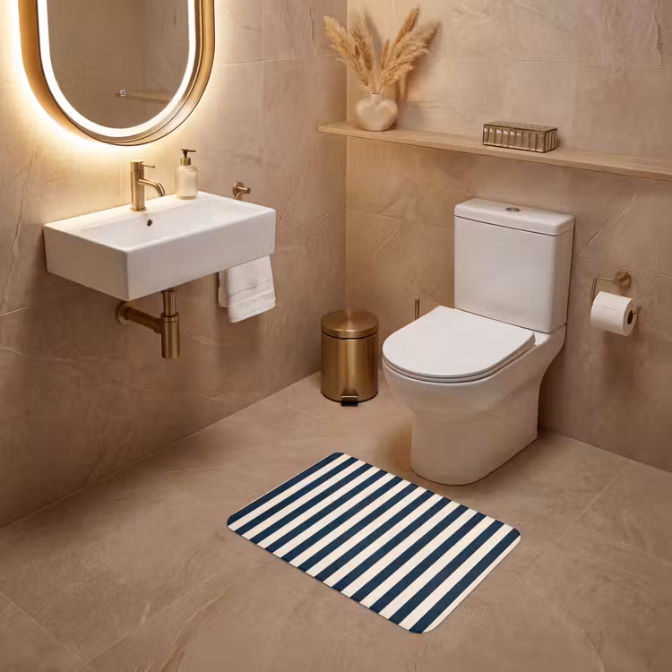 WC Mat - Verticale strepen - Blauw - Crème — 4