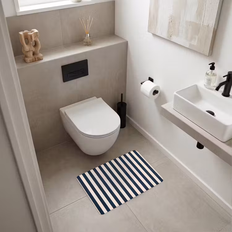 WC Mat - Verticale strepen - Blauw - Crème — 6