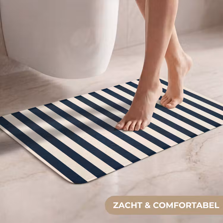 WC Mat - Verticale strepen - Blauw - Crème — 7
