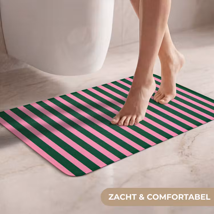WC Mat - Verticale strepen - Groen - Roze — 7