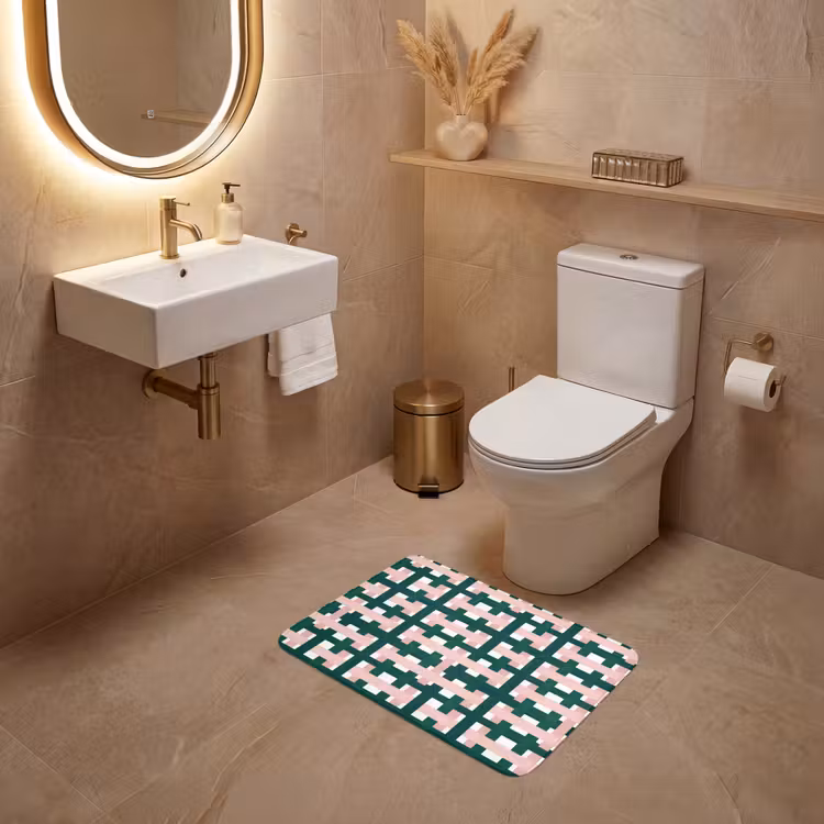 WC Mat - Vlechtpatroon - Groen - Roze - Grafisch — 4