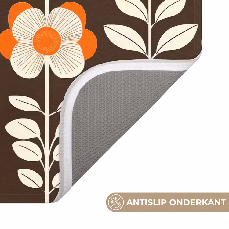 WC Mat - Bloemen - Retro - Bruin — 3