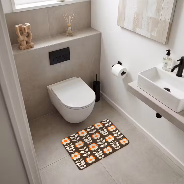 WC Mat - Bloemen - Retro - Bruin — 6