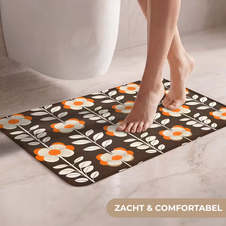 WC Mat - Bloemen - Retro - Bruin — 7