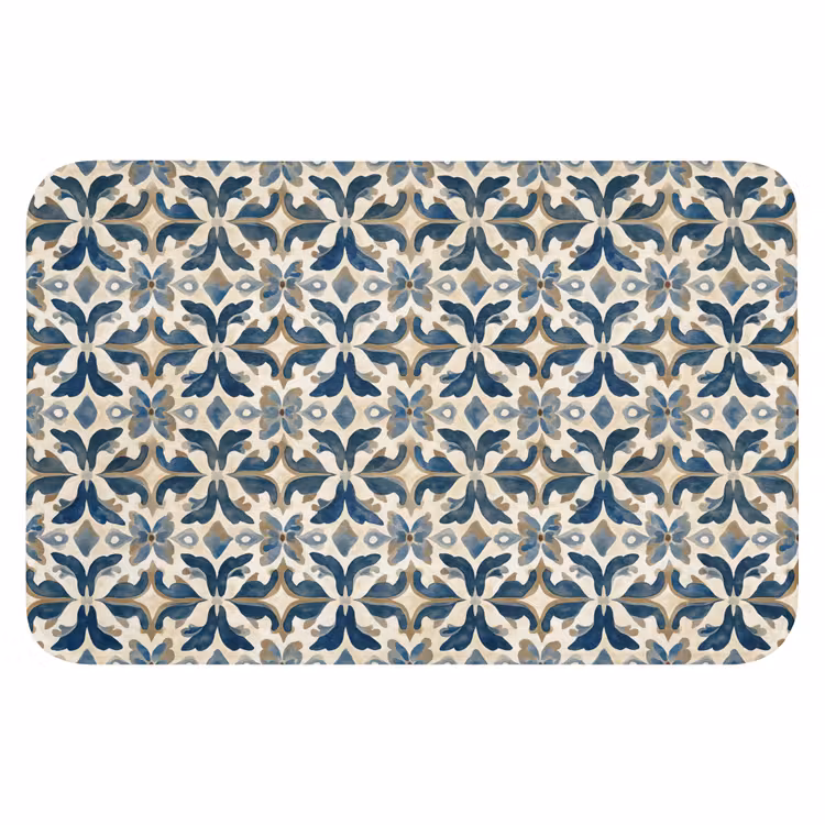 WC Mat - Tegel - Patroon - Blauw - Beige — 1