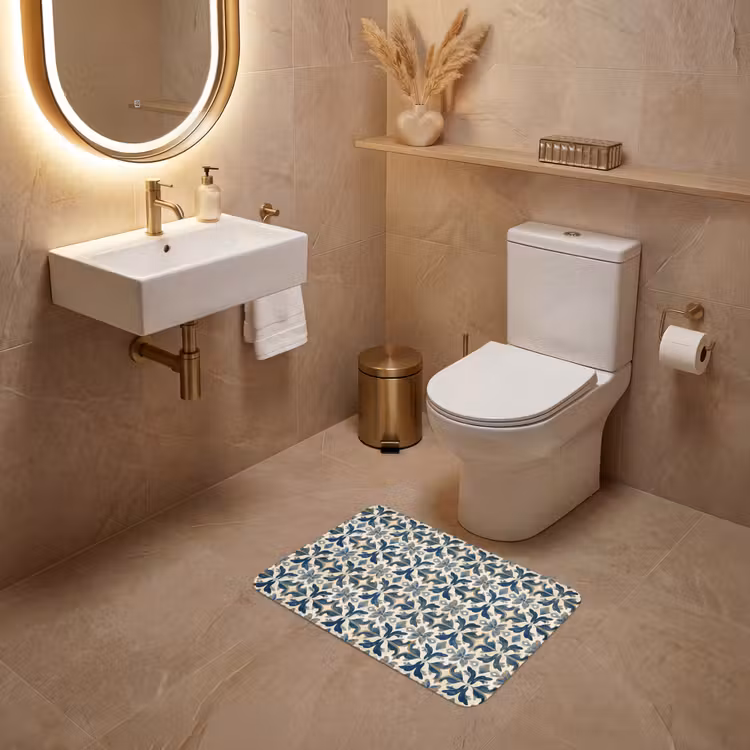 WC Mat - Tegel - Patroon - Blauw - Beige — 4