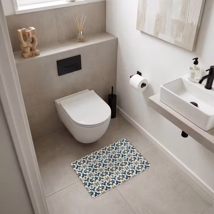 WC Mat - Tegel - Patroon - Blauw - Beige — 6