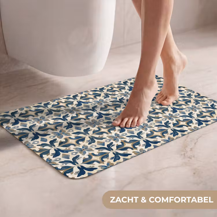 WC Mat - Tegel - Patroon - Blauw - Beige — 7