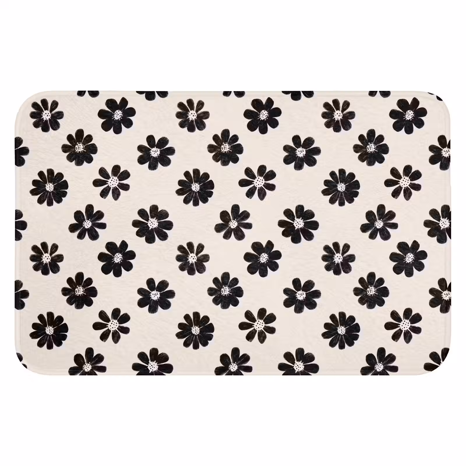 WC Mat - Grafisch - Madeliefjes - Zwart - Beige — 1