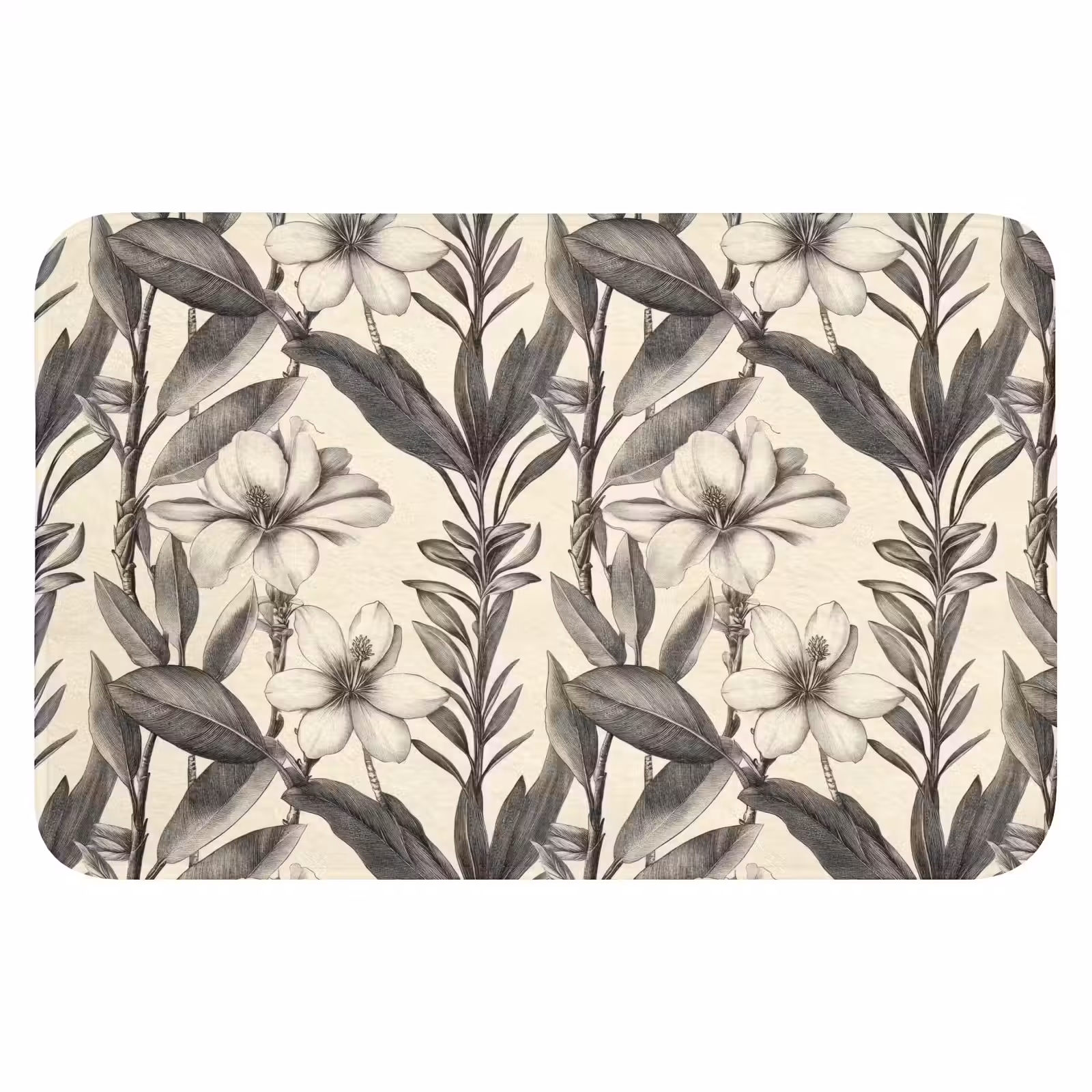 WC Mat - Klassiek - Botanisch - Zwart - Beige — 1