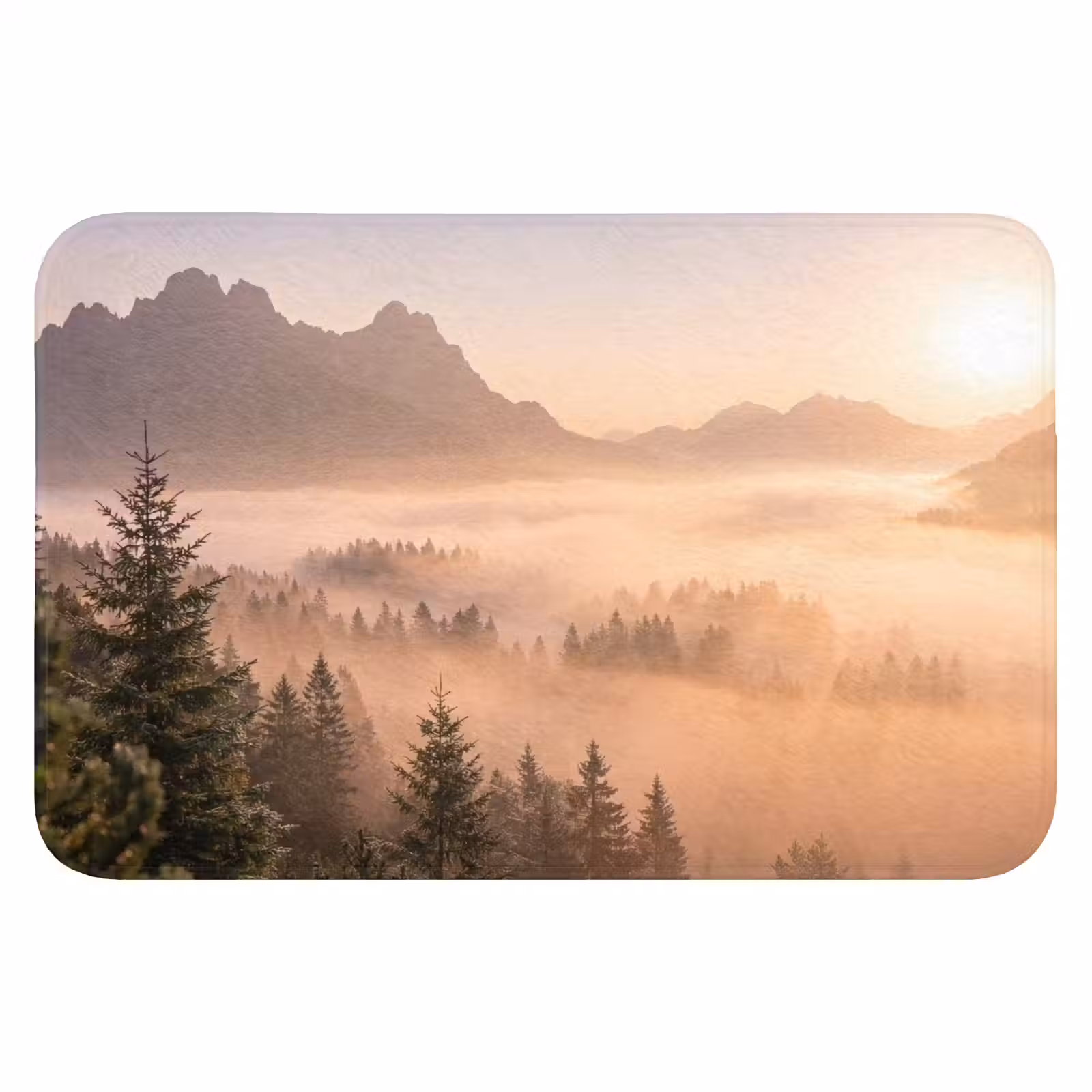 WC Mat - Zonlicht - Mist - Bergen - Bomen — 1