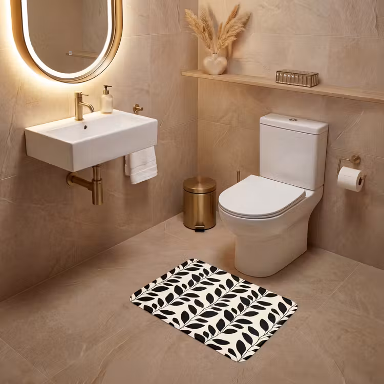 WC Mat - Botanisch - Dessin - Zwart - Beige — 4