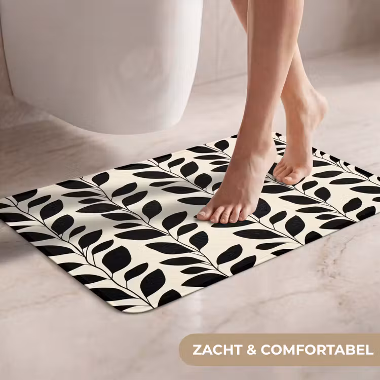 WC Mat - Botanisch - Dessin - Zwart - Beige — 7