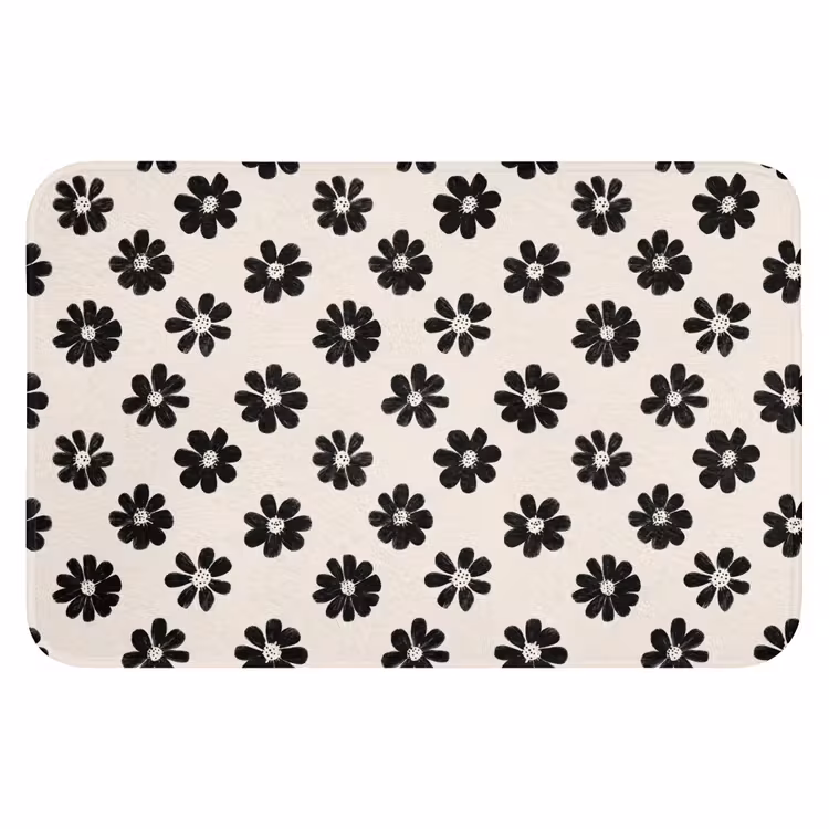 WC Mat - Grafisch - Madeliefjes - Zwart - Beige — 1