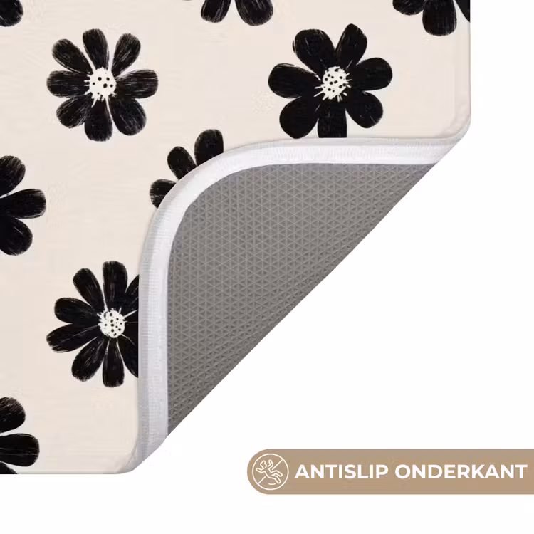 WC Mat - Grafisch - Madeliefjes - Zwart - Beige — 3