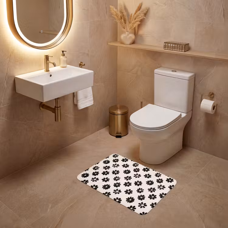 WC Mat - Grafisch - Madeliefjes - Zwart - Beige — 4