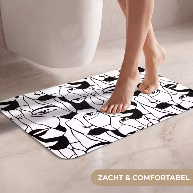 WC Mat - Lijnen - Gezichten - Zwart - Wit — 7