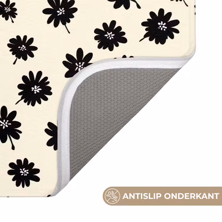 WC Mat - Madeliefjes - Grafisch - Zwart - Beige — 3