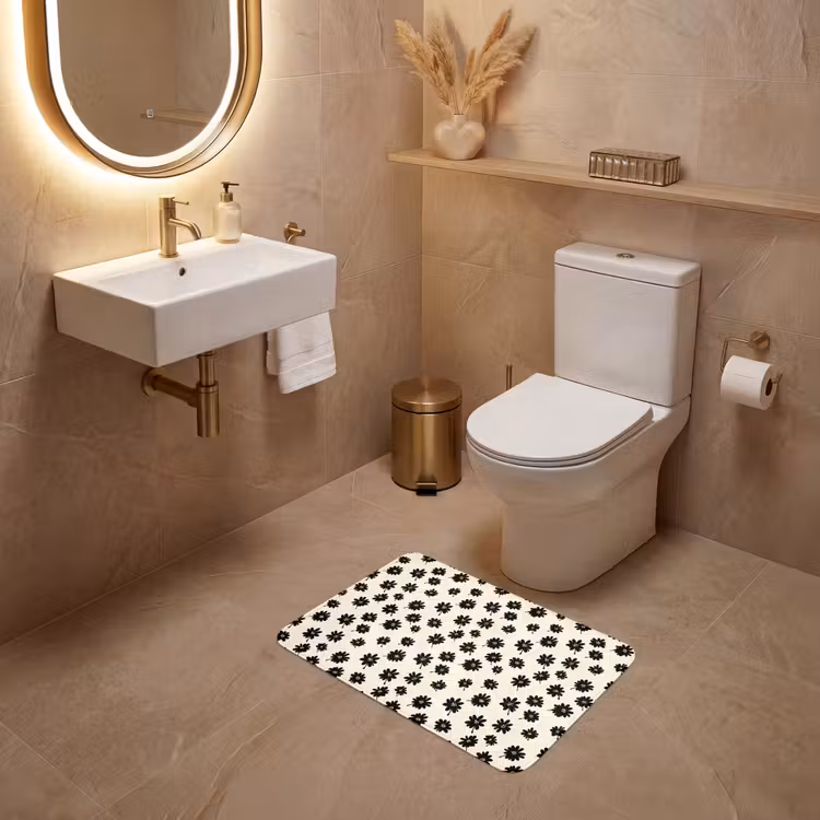 WC Mat - Madeliefjes - Grafisch - Zwart - Beige — 4