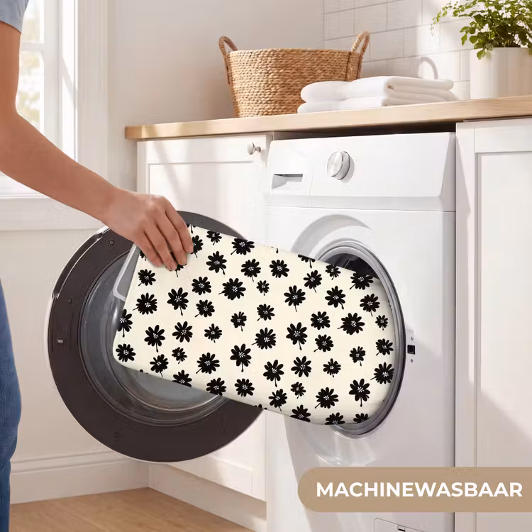 WC Mat - Madeliefjes - Grafisch - Zwart - Beige — 5