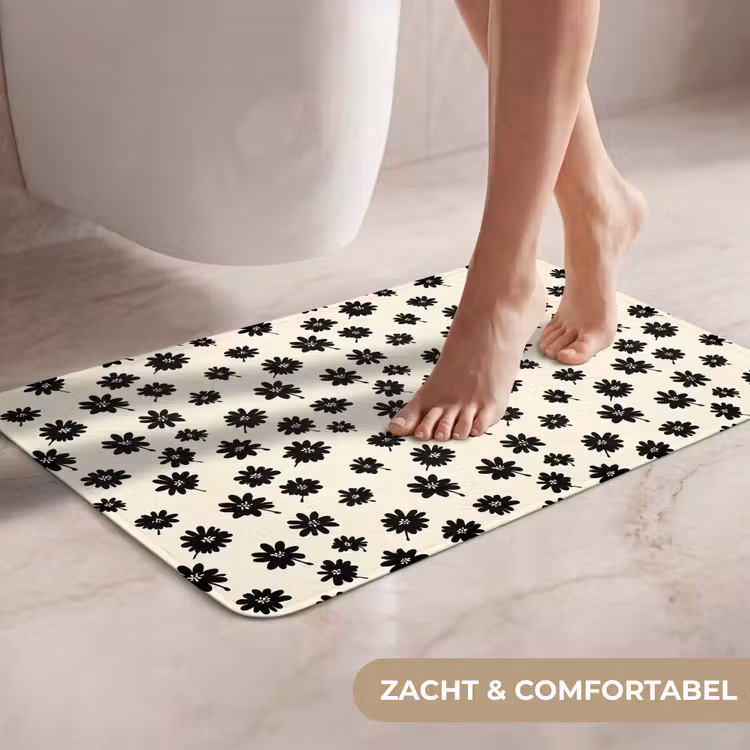 WC Mat - Madeliefjes - Grafisch - Zwart - Beige — 7