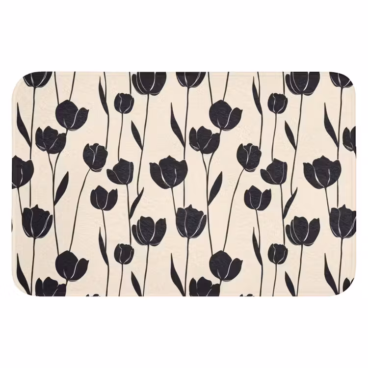 WC Mat - Tulpen - Patroon - Zwart — 1