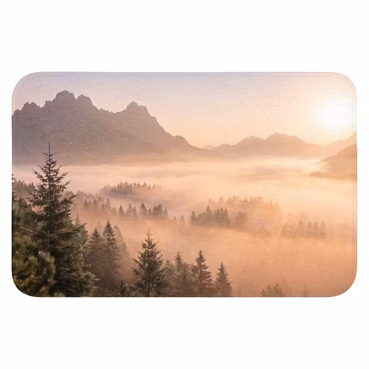 WC Mat - Zonlicht - Mist - Bergen - Bomen — 1