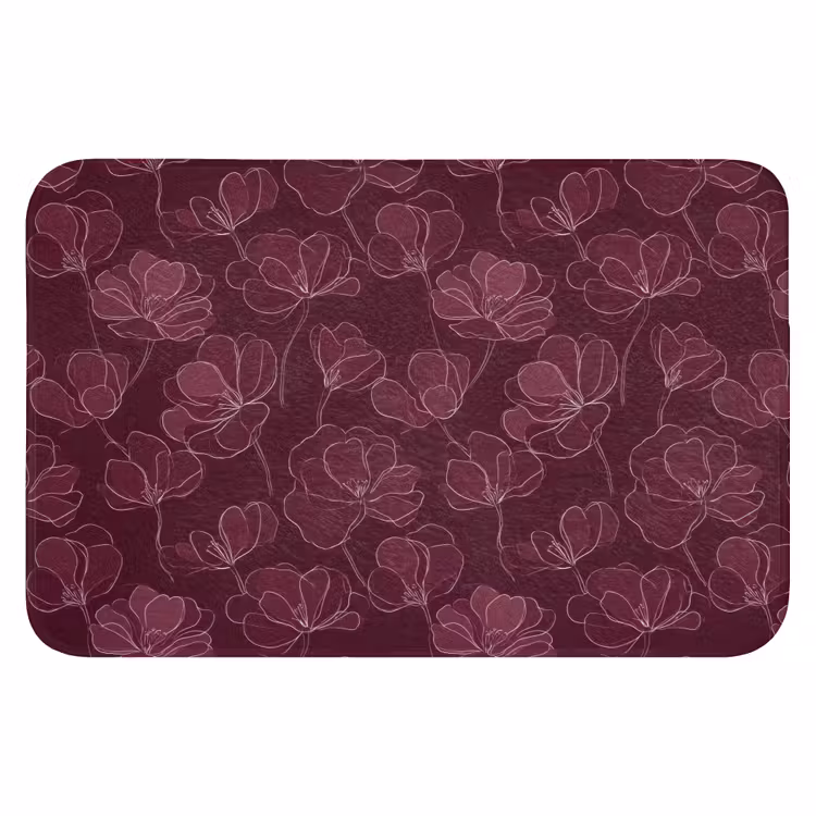 WC Mat - Bloemen - Patroon - Bordeauxrood — 1