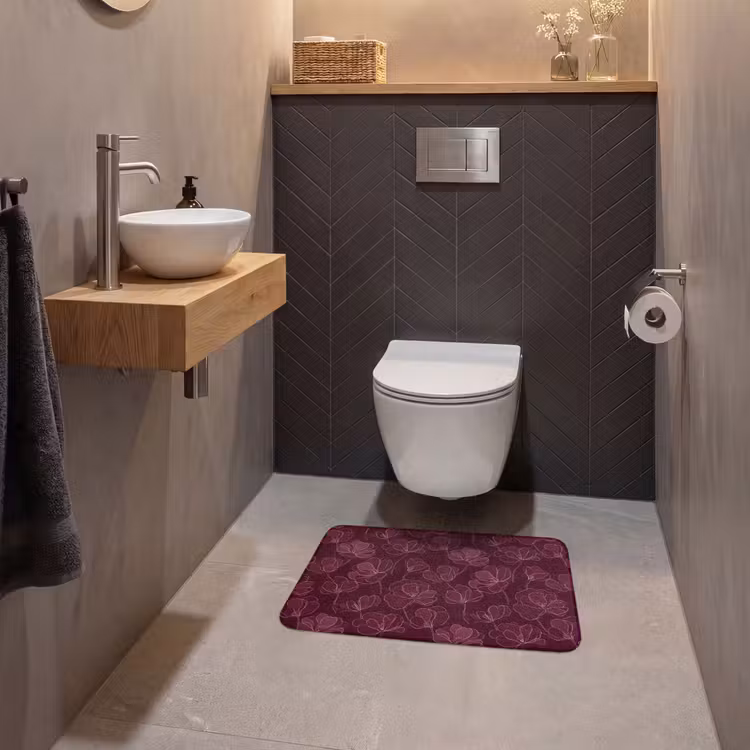WC Mat - Bloemen - Patroon - Bordeauxrood — 2