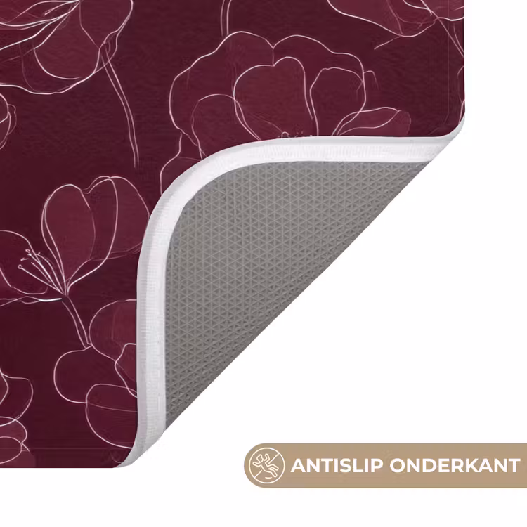 WC Mat - Bloemen - Patroon - Bordeauxrood — 3