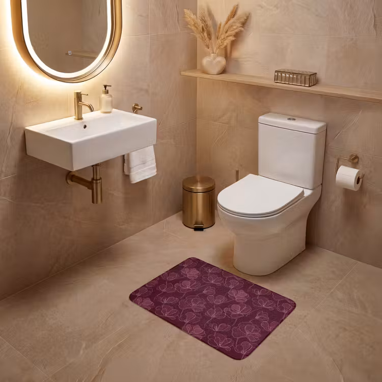 WC Mat - Bloemen - Patroon - Bordeauxrood — 4