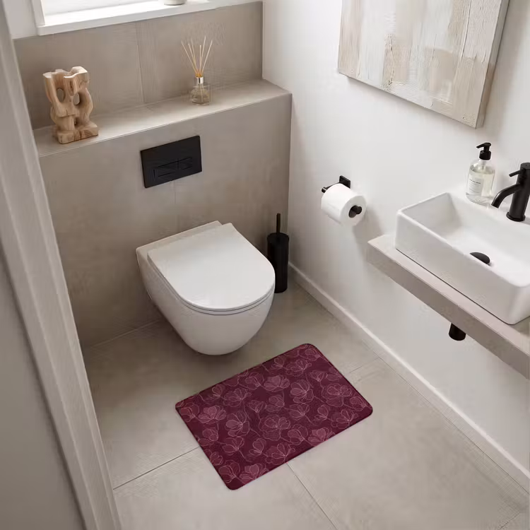 WC Mat - Bloemen - Patroon - Bordeauxrood — 6